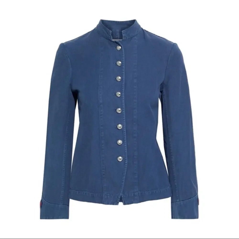 Nili Lotan French Army Appliquéd‎ Cotton Linen Blend Twill Jacket Size XS
